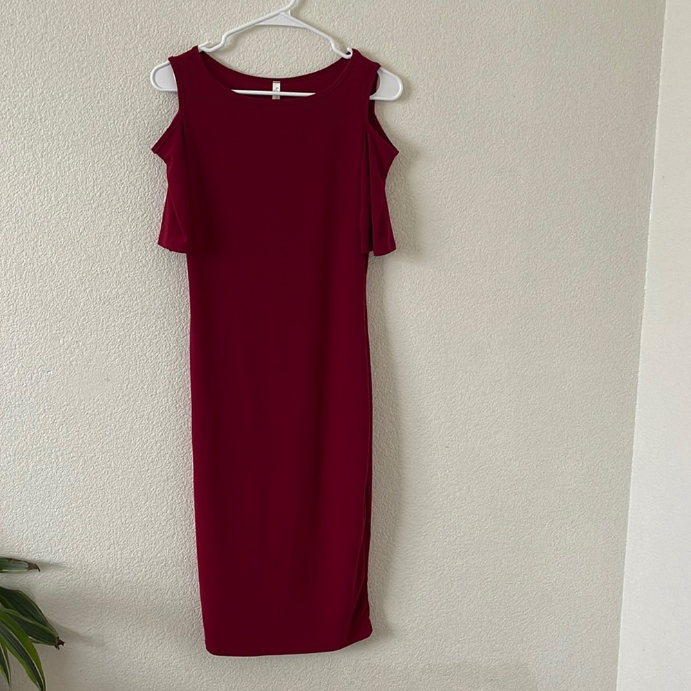 red cold shoulder dress